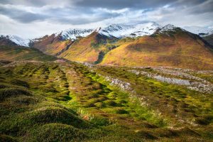 photo of valley and hills with snow